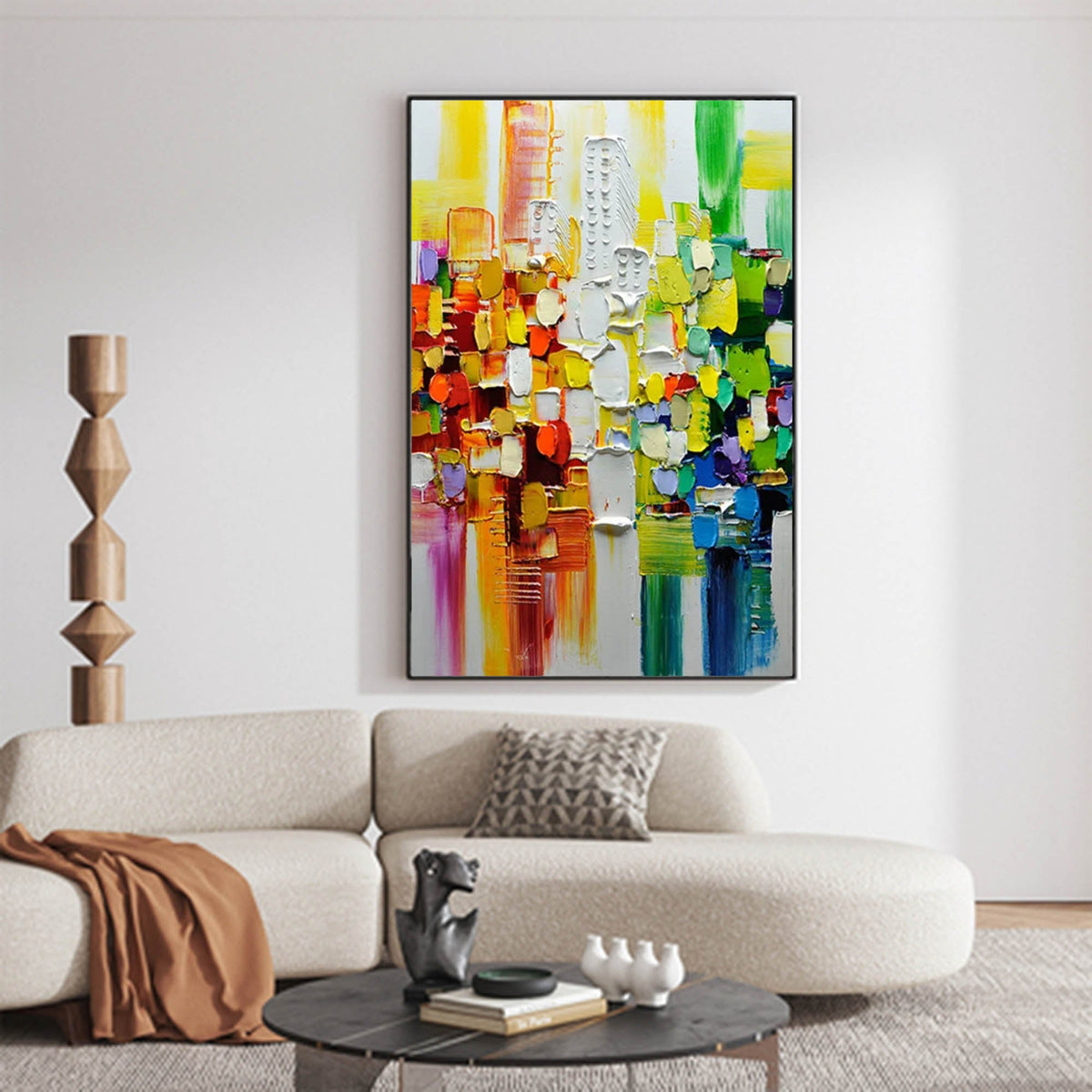 Vibrant Abstract Cityscape Impasto Painting