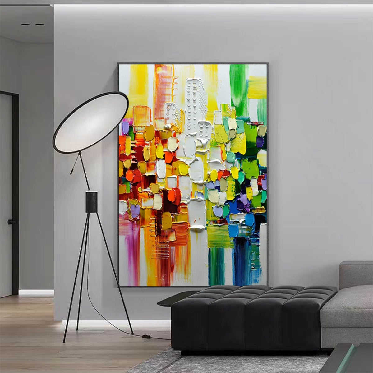 Vibrant Abstract Cityscape Impasto Painting