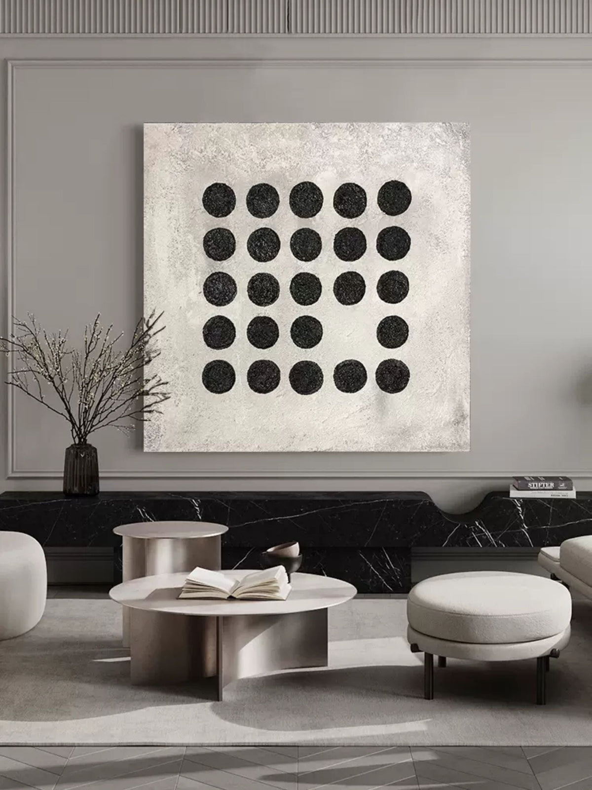 Minimalist Black Dot Grid Painting