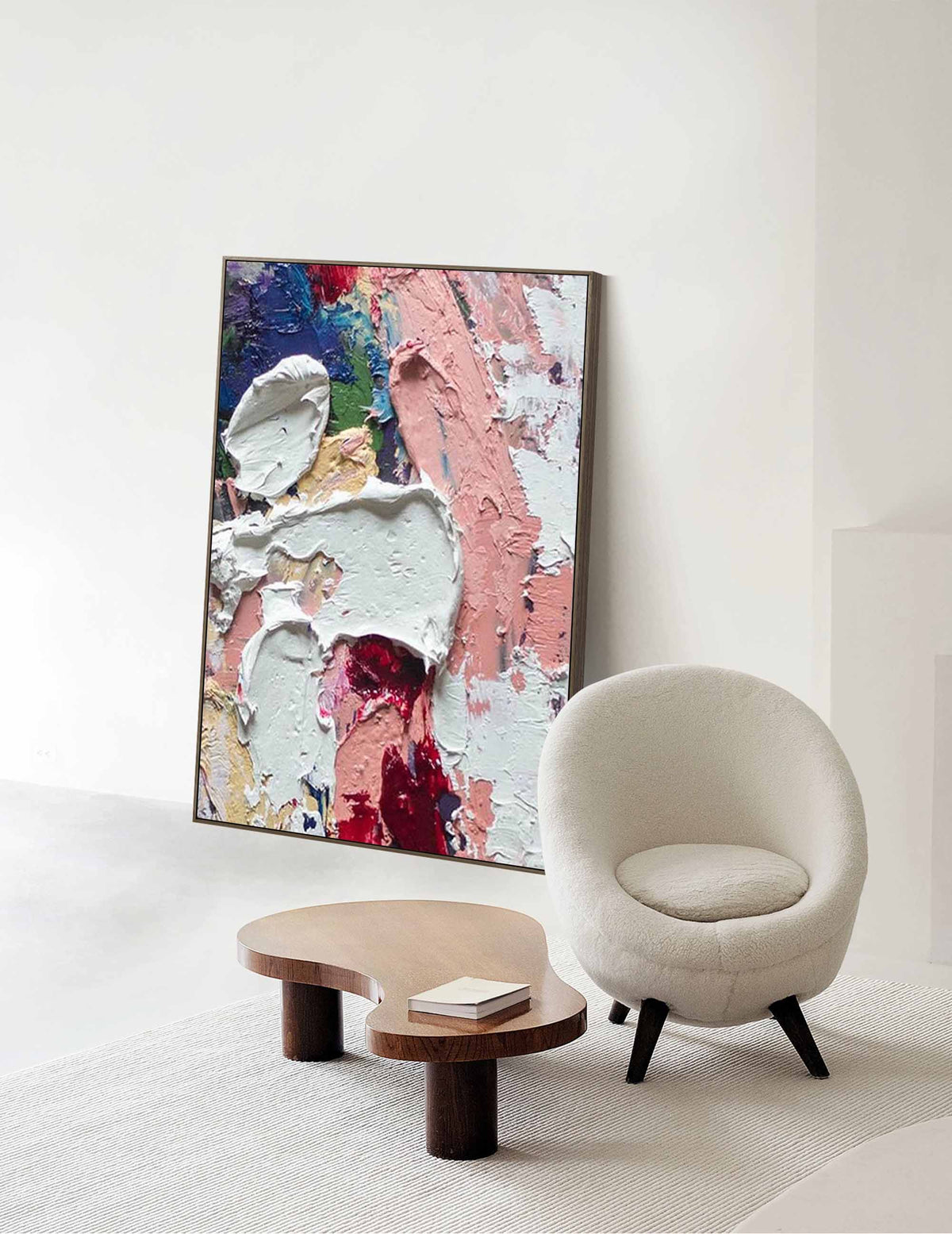 Thick Impasto White Pink Red Abstract Oil Painting