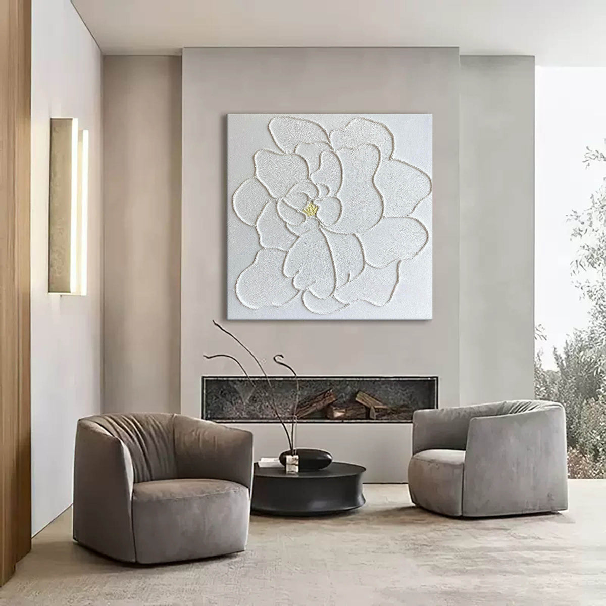 Plaster Art Texture White Textured Flower Painting