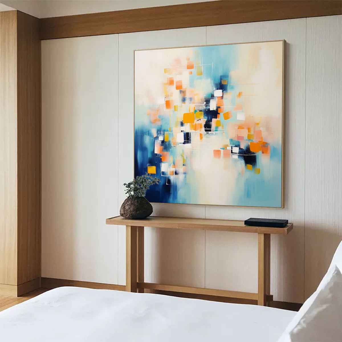 Geometric Pixel Painting Warm Orange Blue