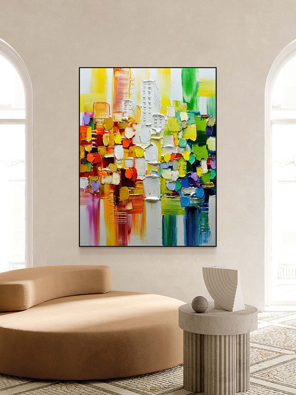 Vibrant Abstract Cityscape Impasto Painting