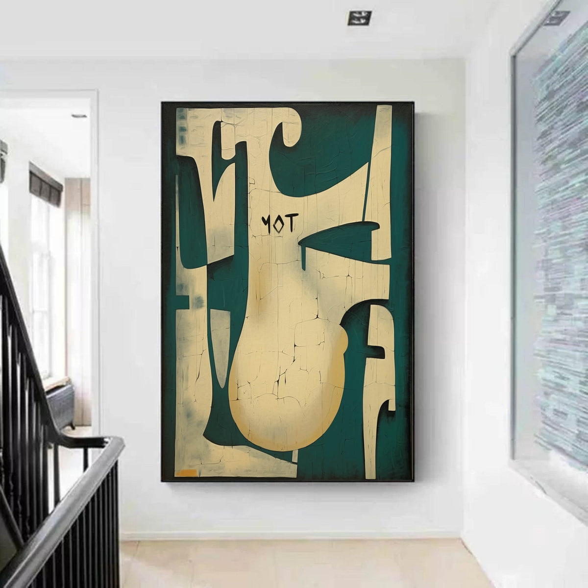 Teal and Neutral Textured Geometric Wall Art