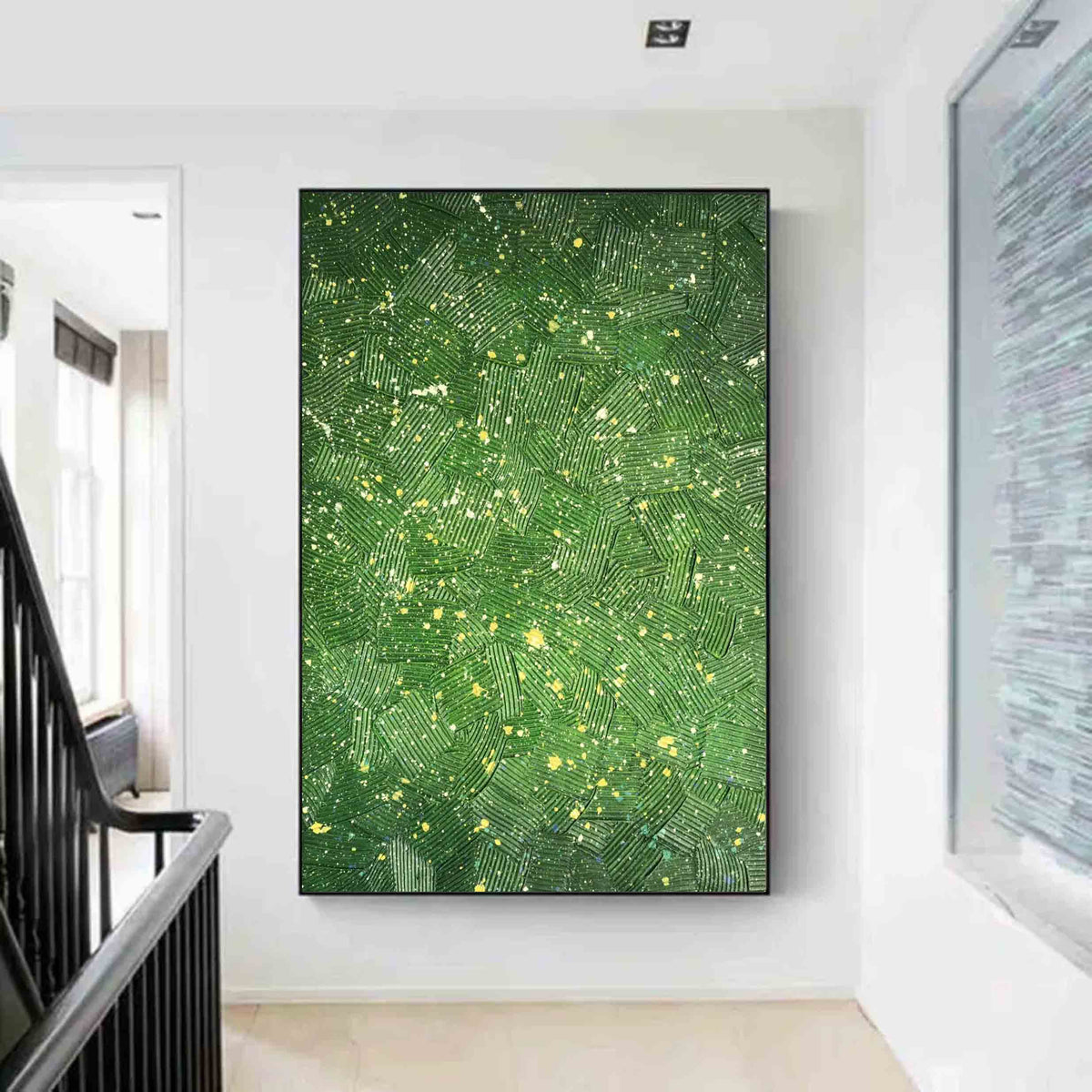 Lush Green Textured Geometric Oil Painting