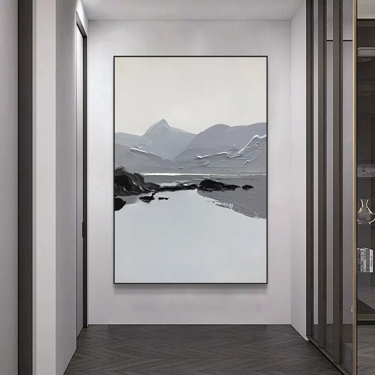 Monochrome Textured Mountain Landscape Painting