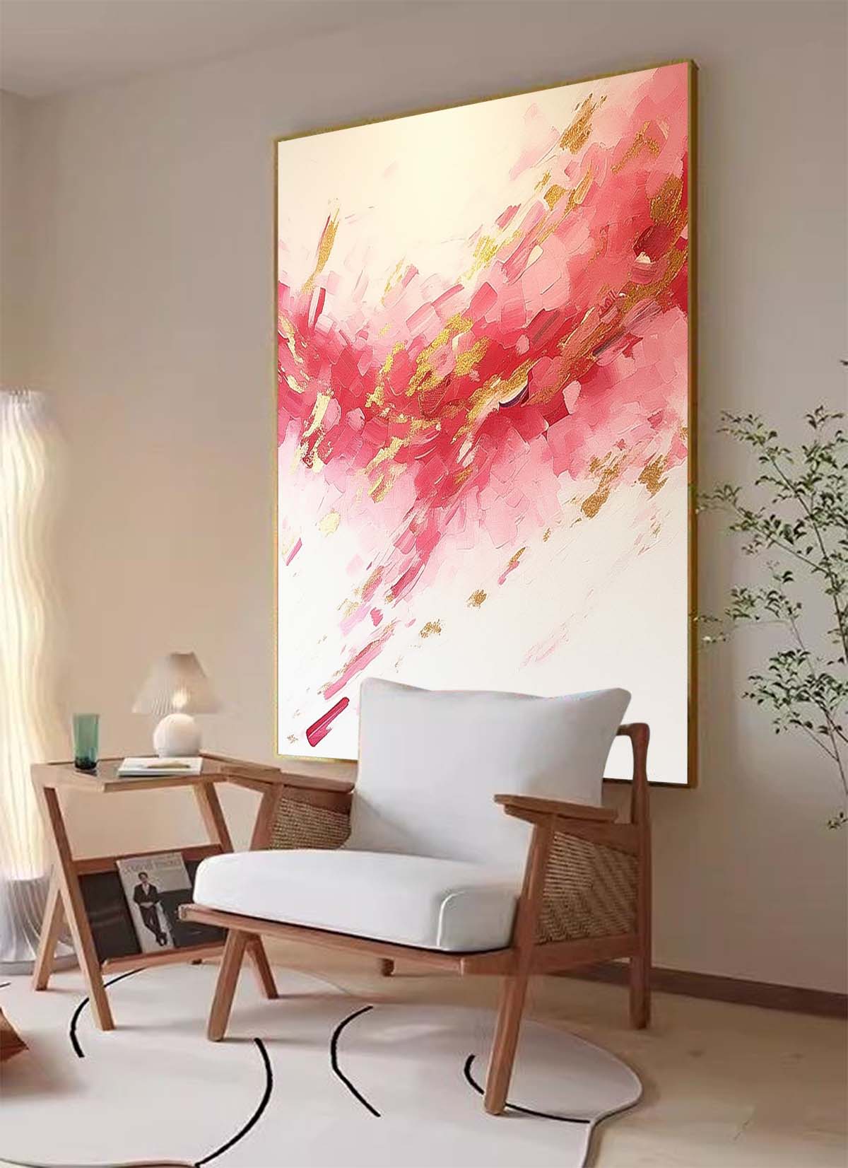 Abstract Pink & Gold Painting Vibrant Modern