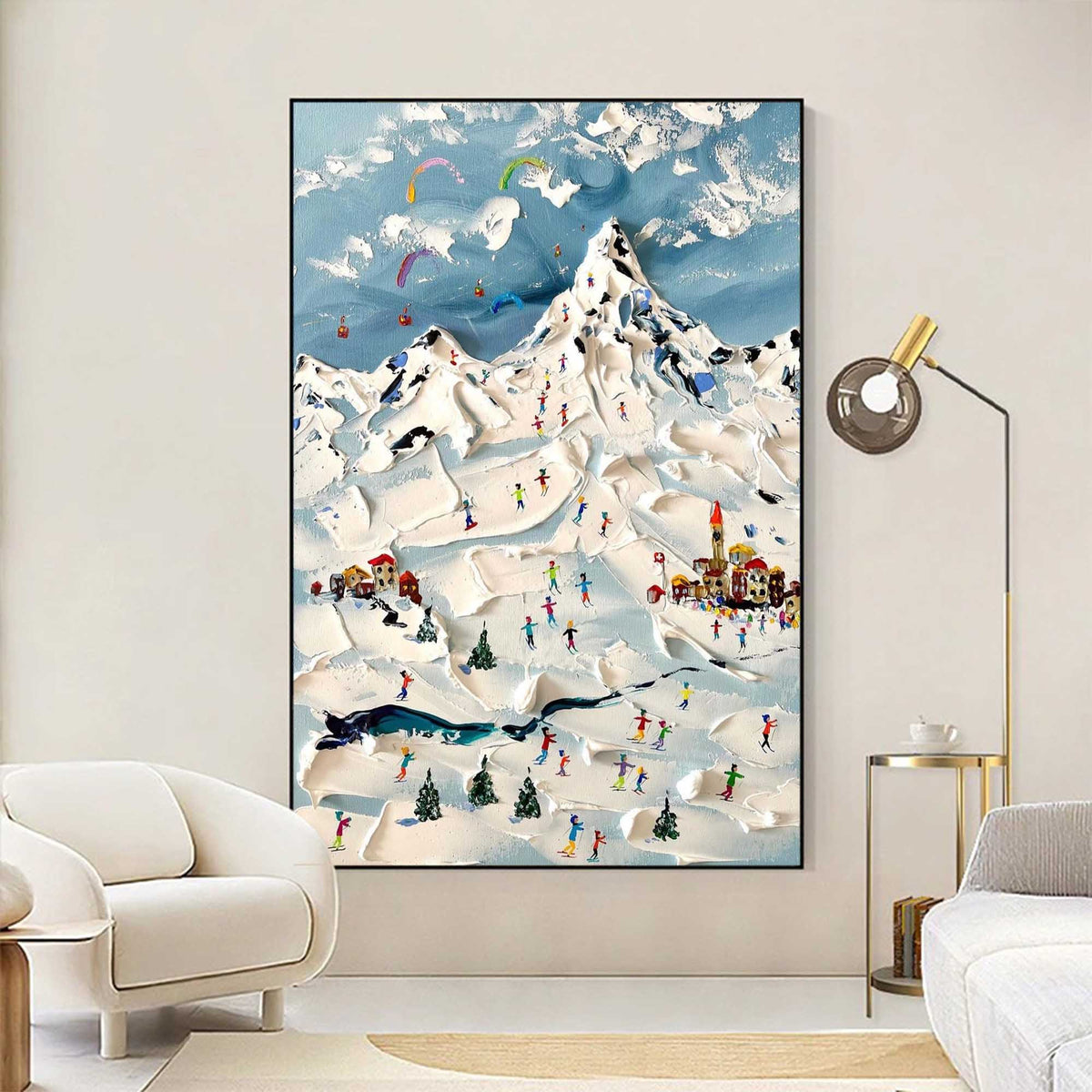 Wall Art Colorful Skiers Mountain Sky Cozy