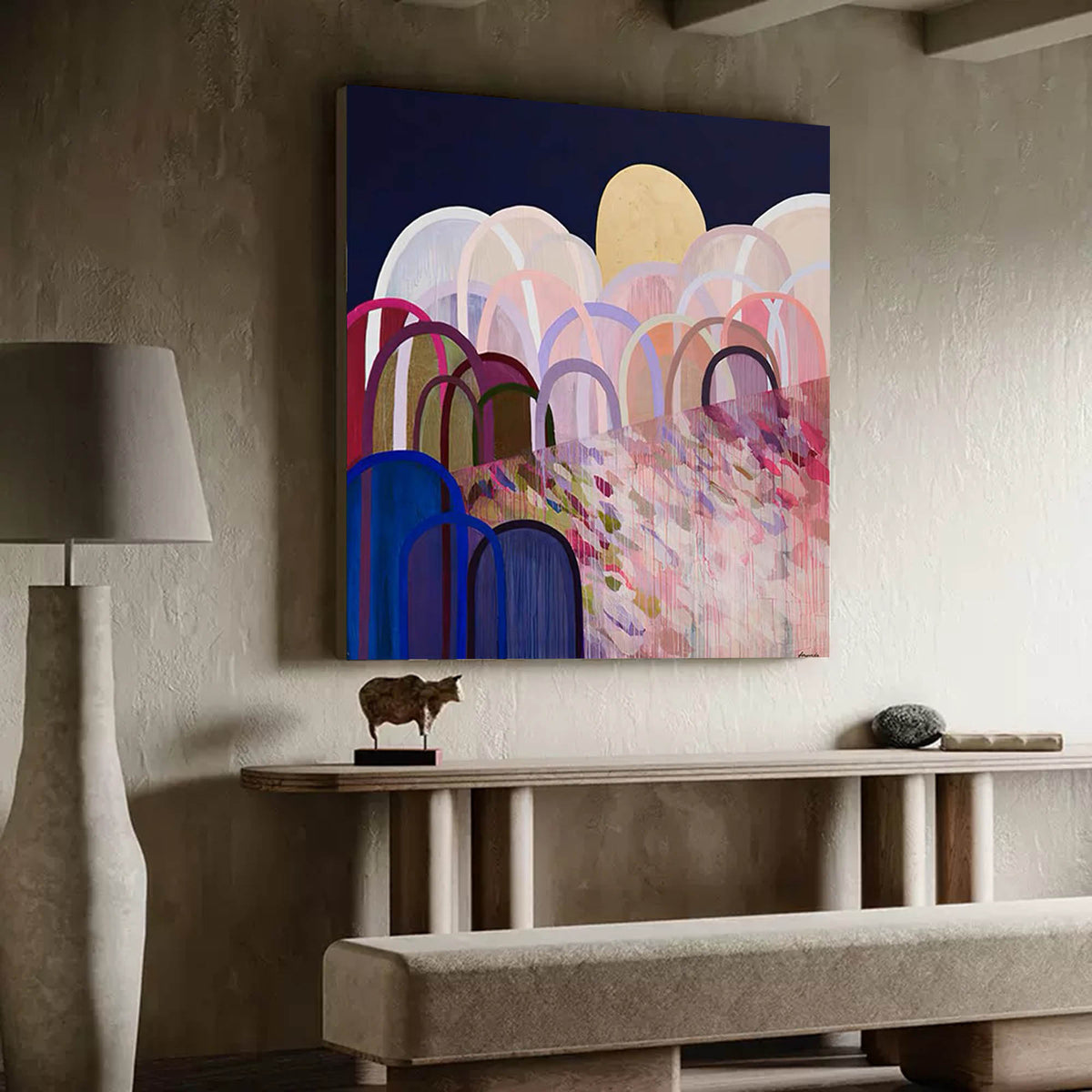 Abstract Landscape Oil Painting Arches Moon