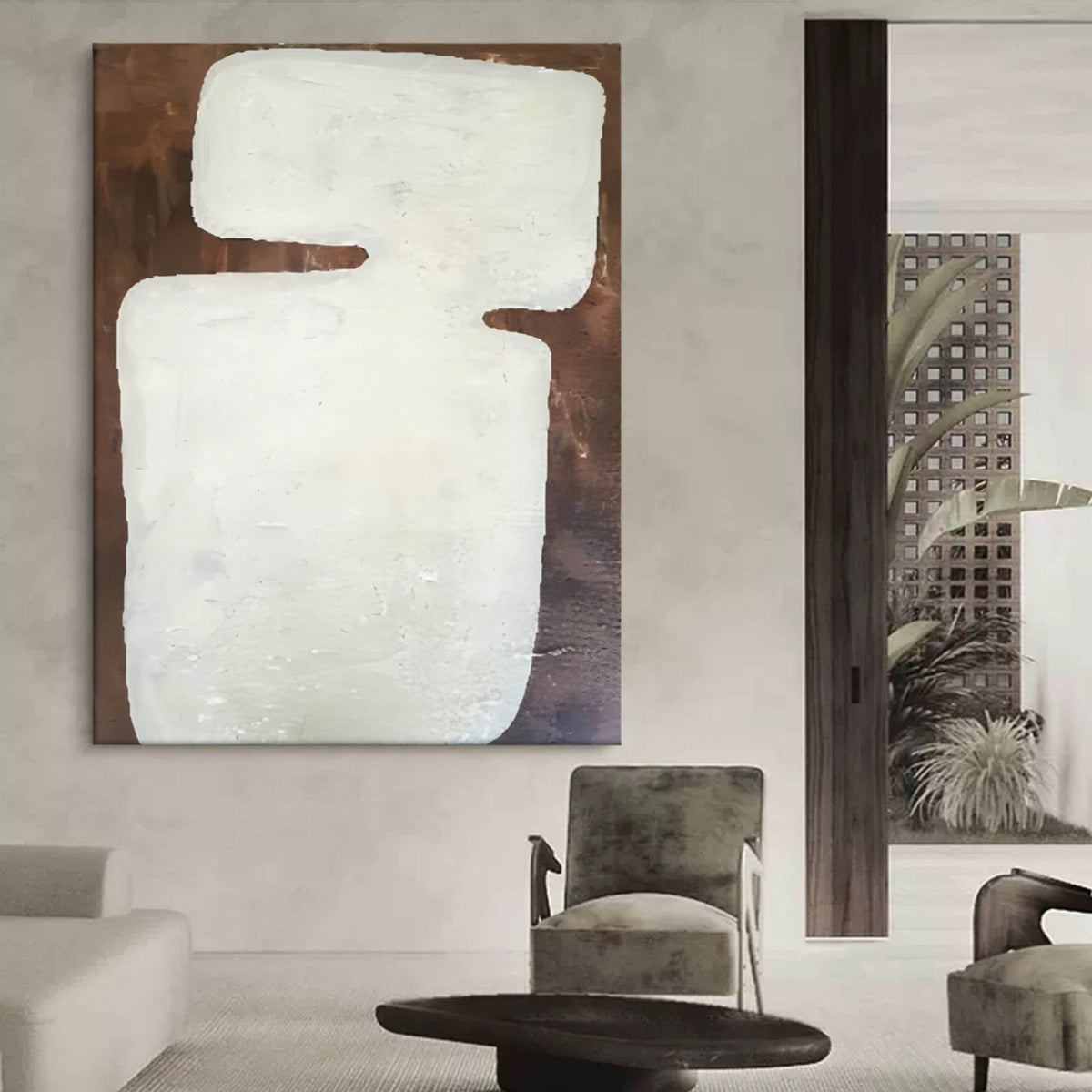 Minimalist White Abstract Oil Painting