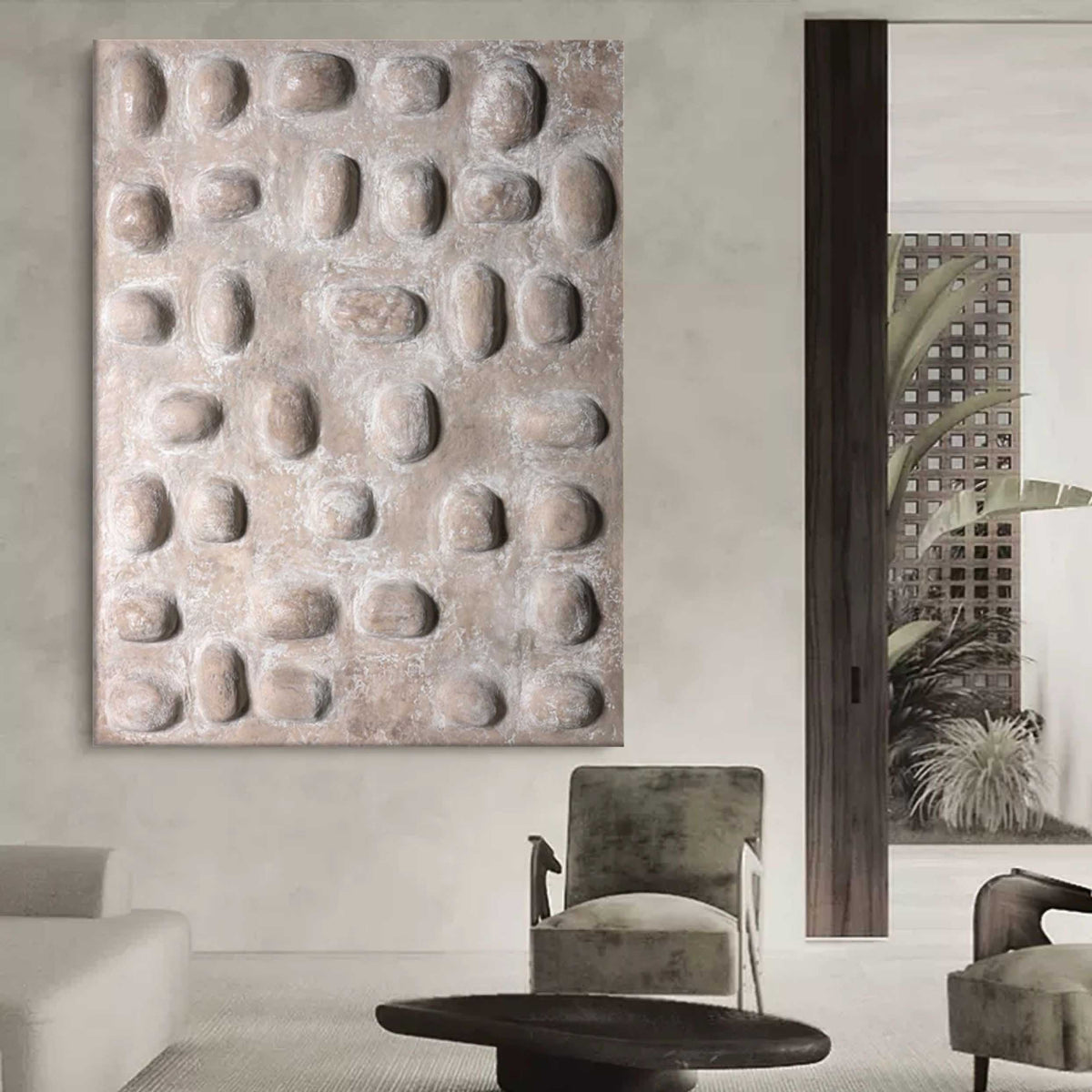 Wabi-Sabi Pebble Relief Texture Painting