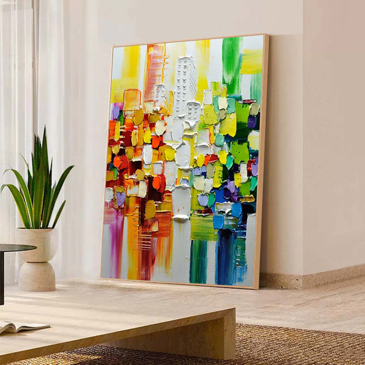 Vibrant Abstract Cityscape Impasto Painting