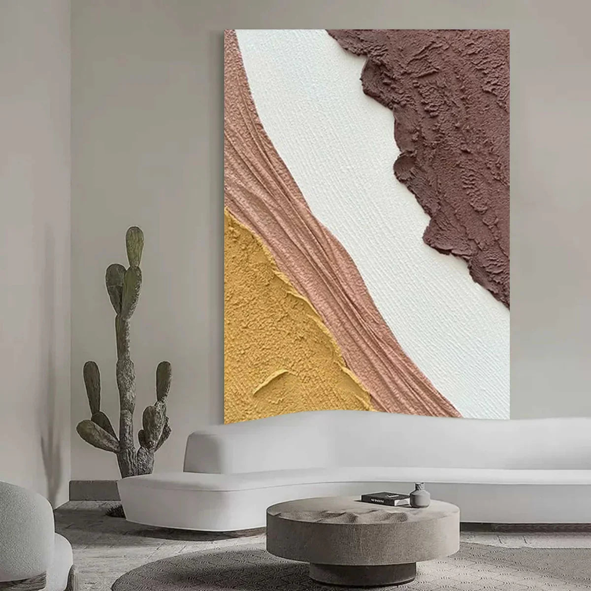 Plaster Warm Tone Block Textured Wall Art