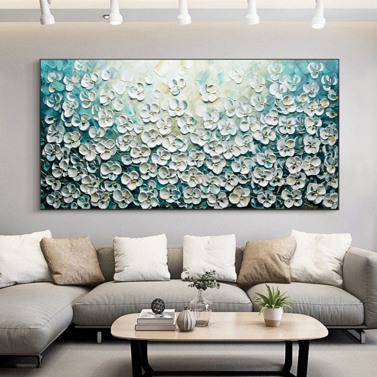 White Floral Panorama 3D Impasto Painting