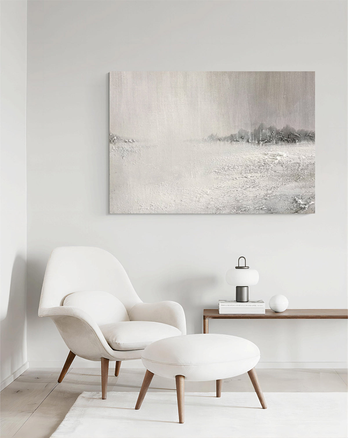 Monochrome Textured Winter Landscape Oil Painting