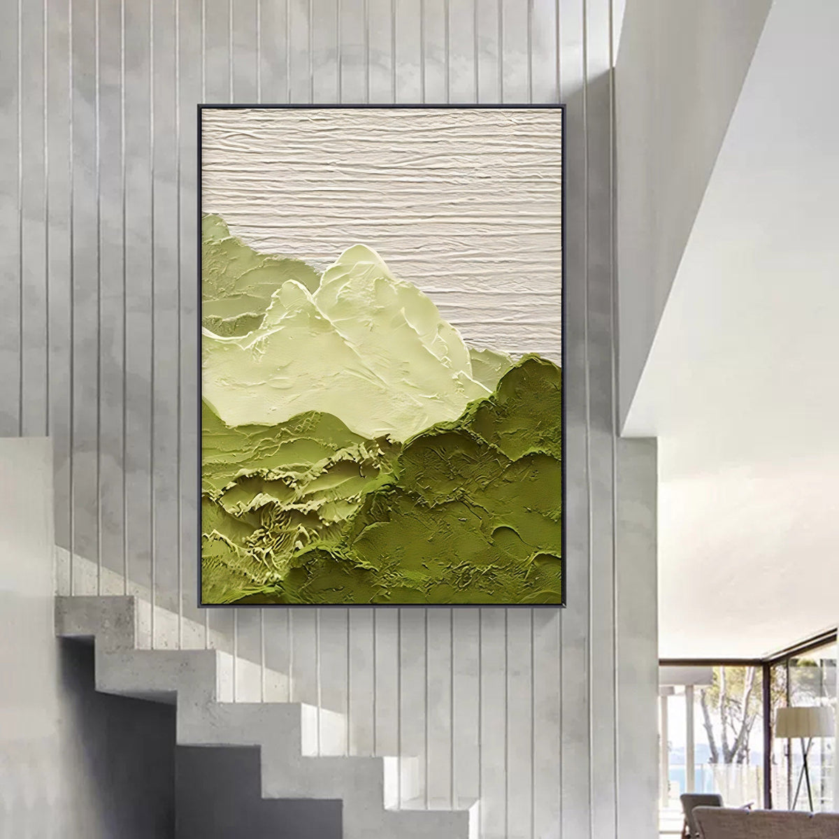 Soft Green Textured Mountain Landscape Wall Art