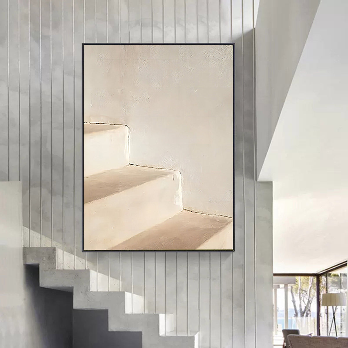 Wall Art Beige Minimalist Staircase Shadow