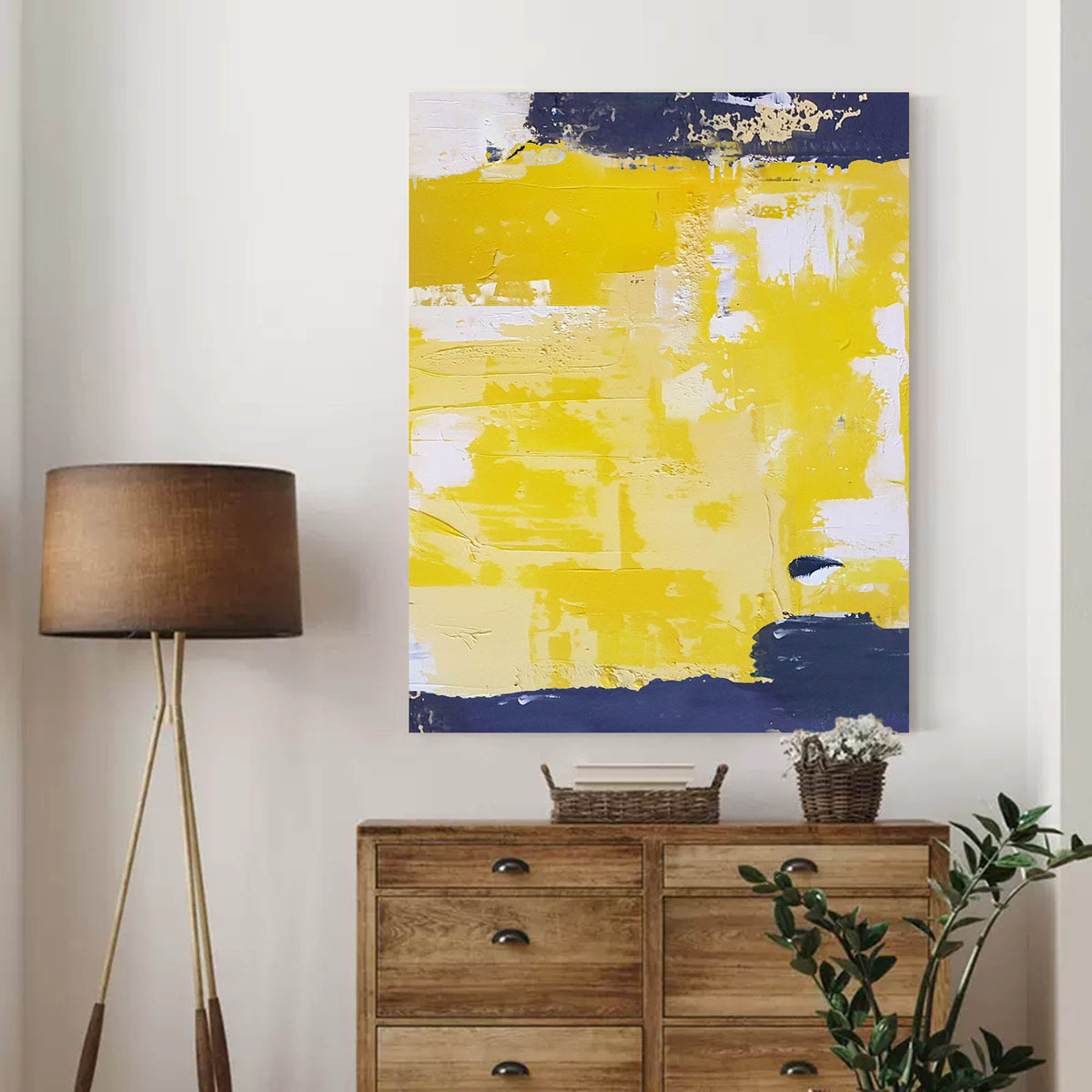 Wall Art Modern Textured Yellow Navy