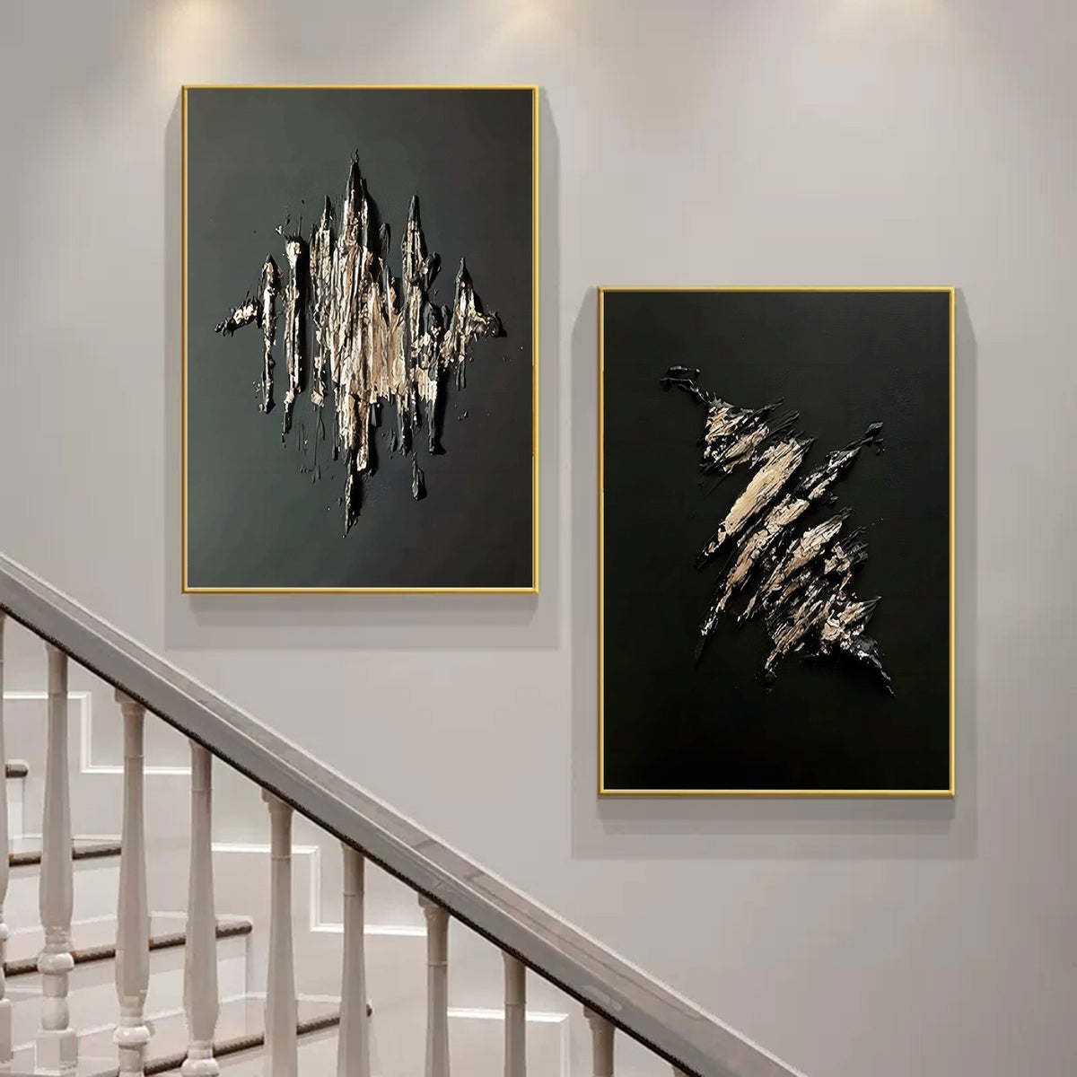 Textured Gold & Black Abstract Oil Painting