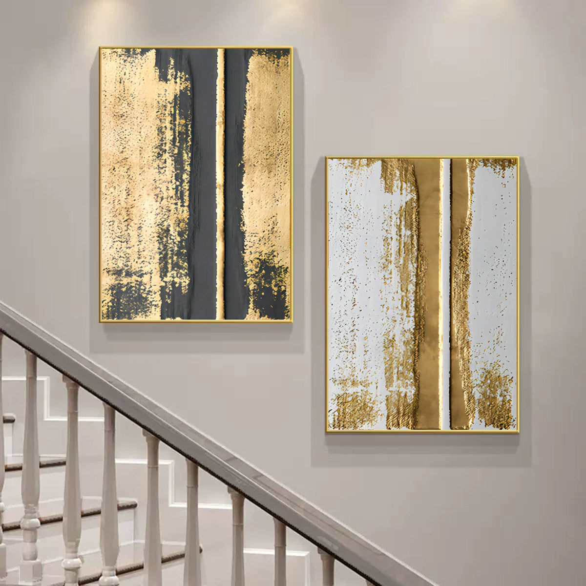 Luxury Gold Foil Abstract Diptych Oil Painting