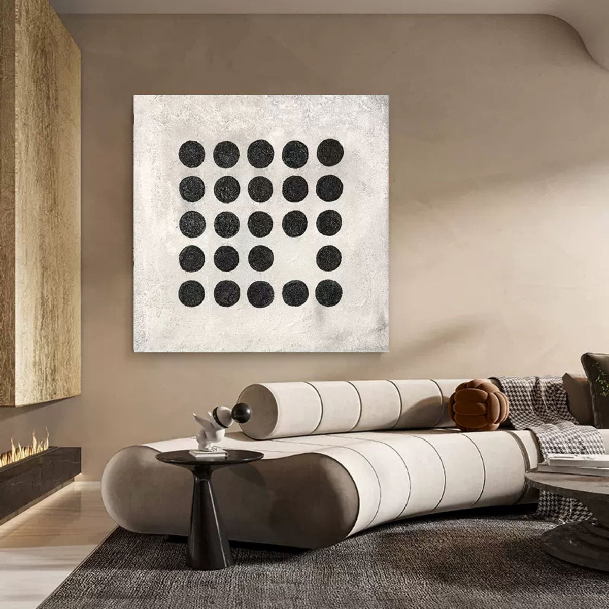 Minimalist Black Dot Grid Painting