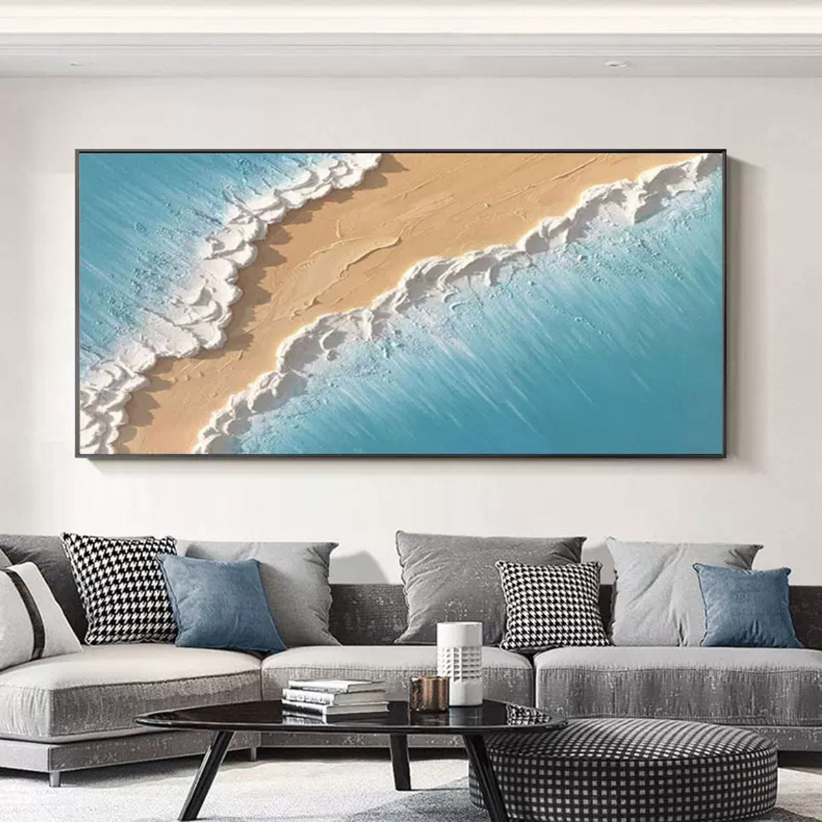 Aerial Beach Waves 3D Impasto Painting
