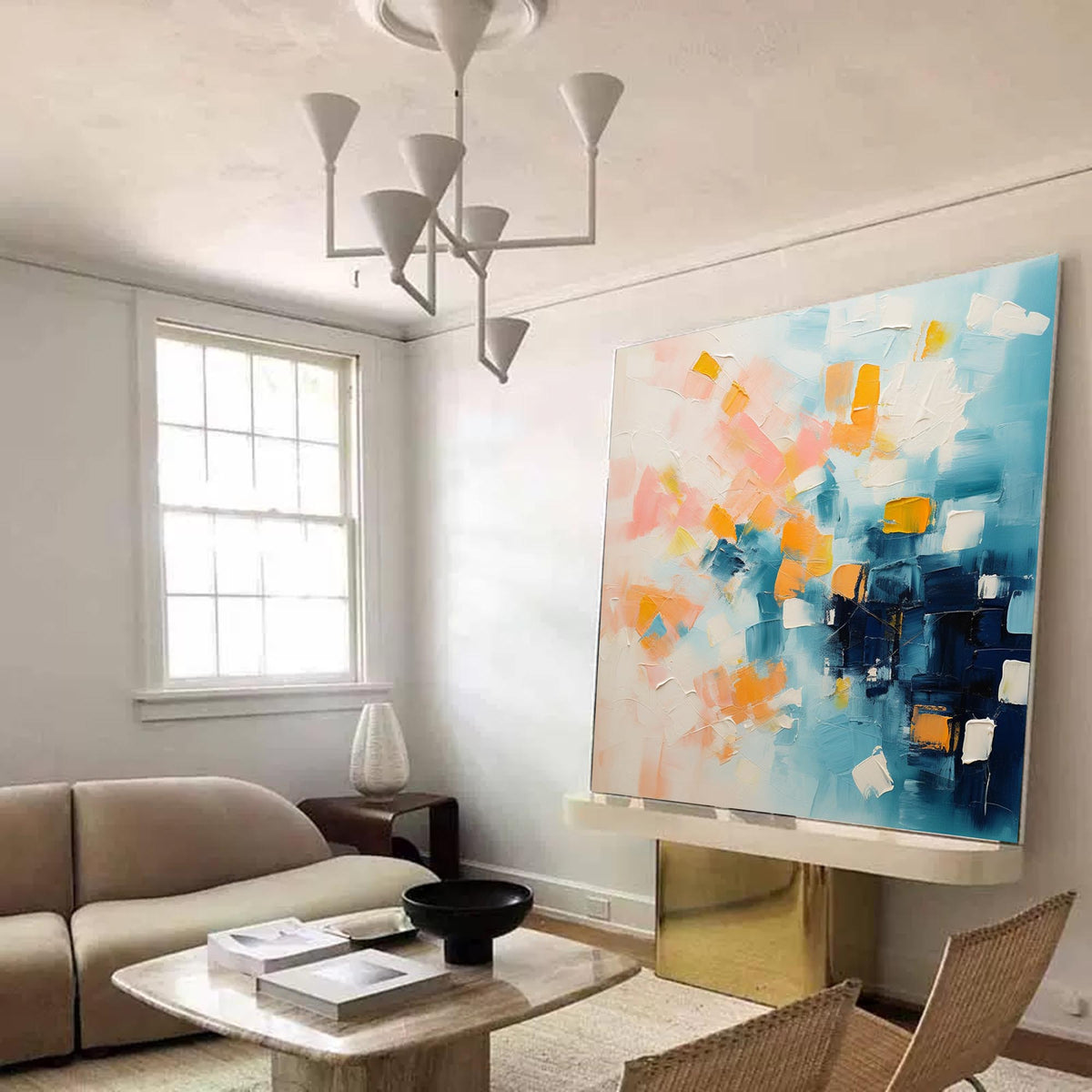 Geometric Pixel Painting Soft Pink Blue