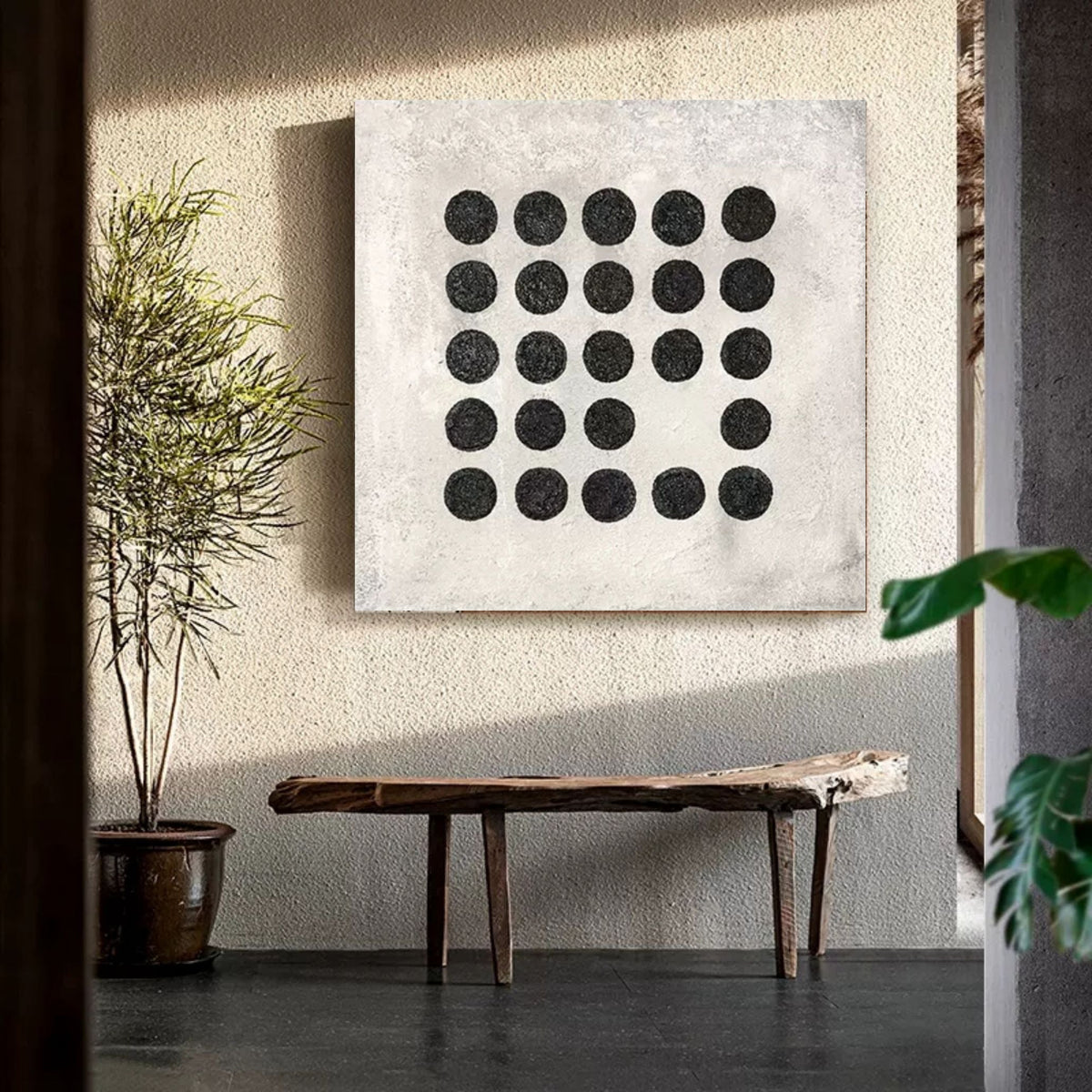 Minimalist Black Dot Grid Painting