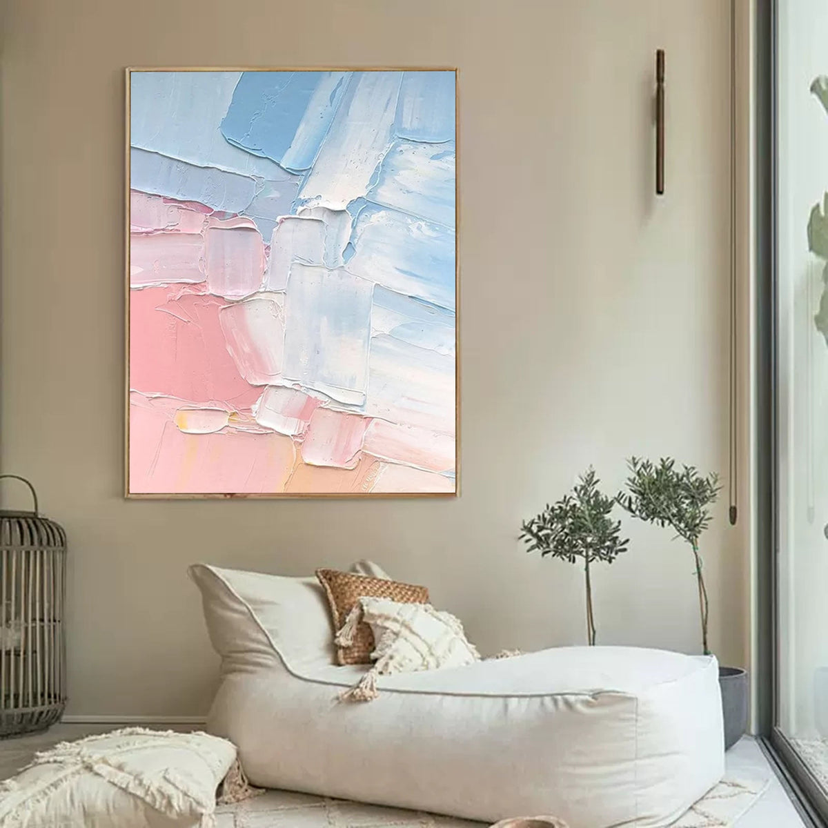 Vibrant Color Block Oil Painting Pink Blue