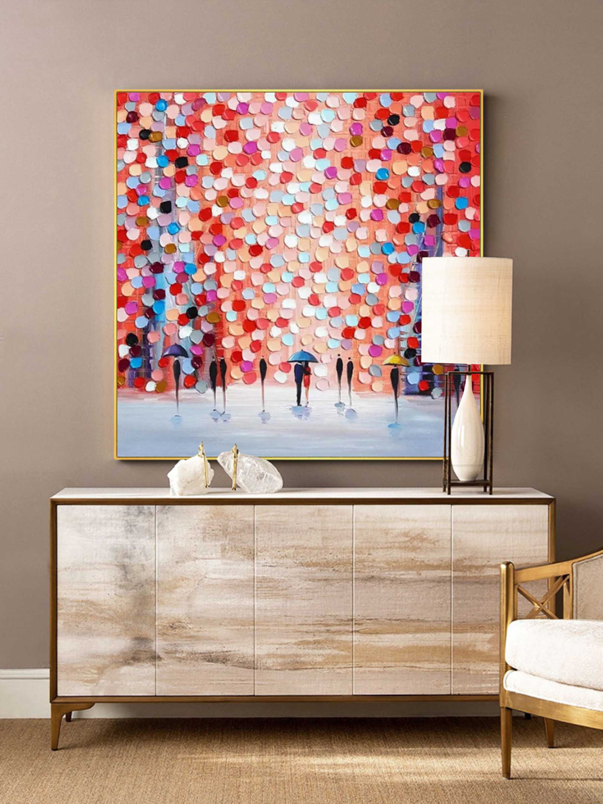 Rainy City Dot Art Oil Painting