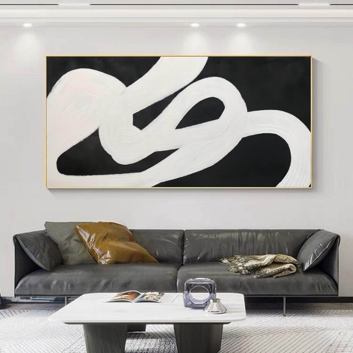 Wabi-Sabi Black White Curved Texture Painting