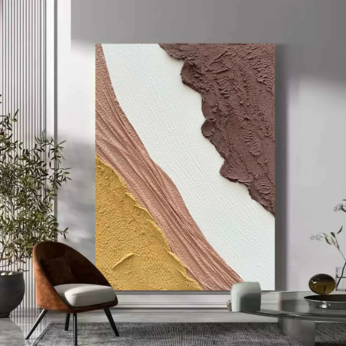 Plaster Warm Tone Block Textured Wall Art