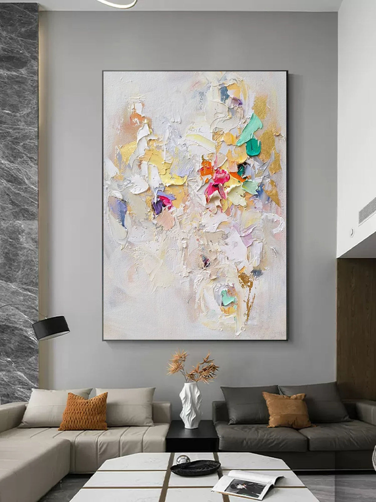Vibrant Floral Impasto Painting Colorful Textured Wall Art