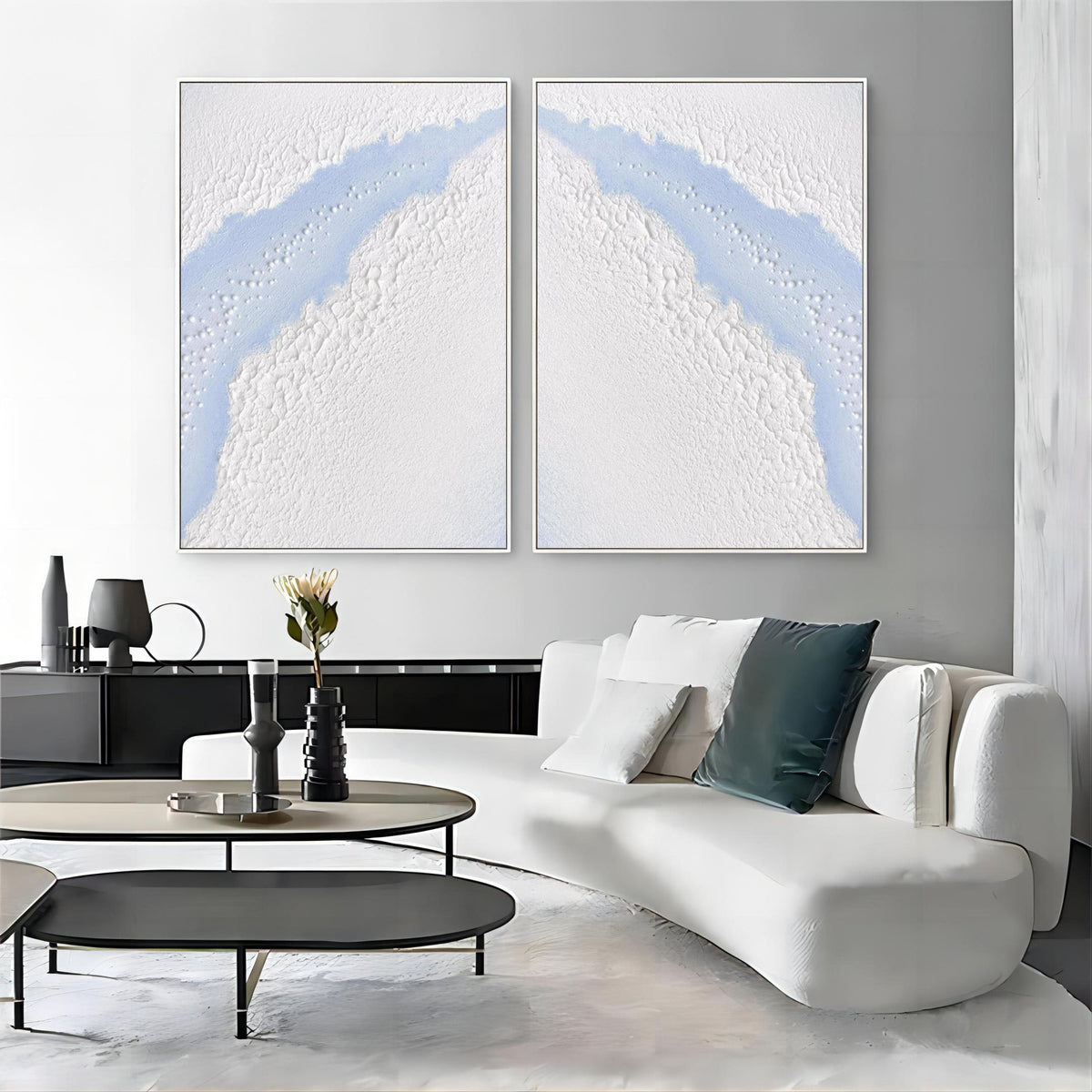 Wall Art Vertical Abstract Ocean Inlet Light Blue