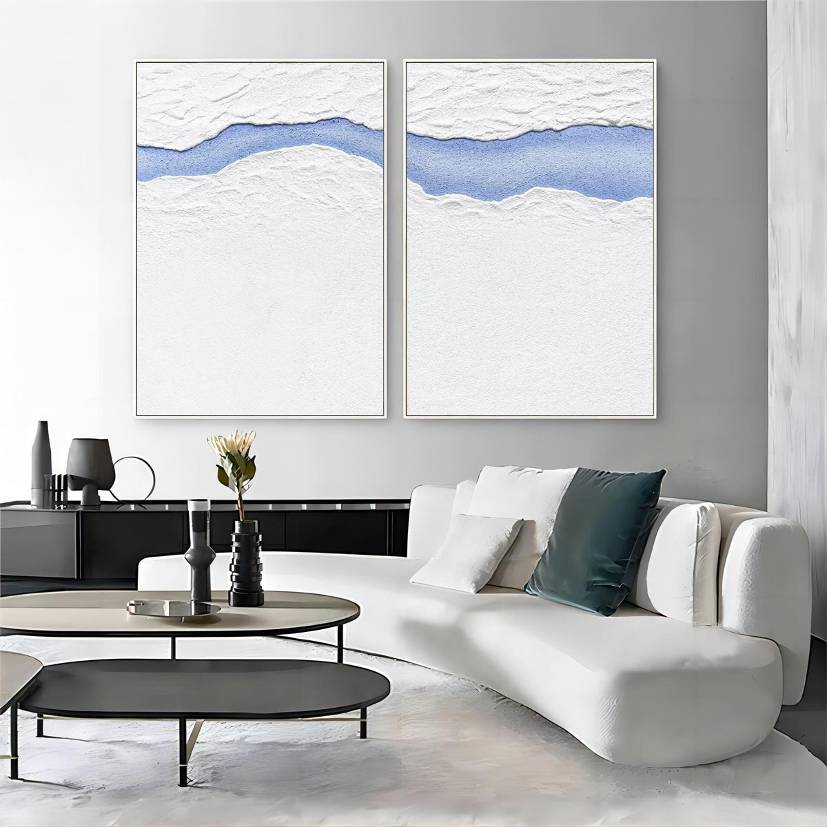 Wall Art Vertical Abstract Coastal Horizon Blue