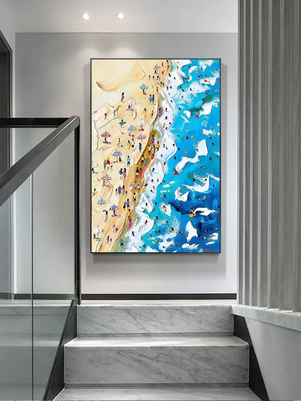Wall Art Crowded Shoreline Abstract Impressionism Linen