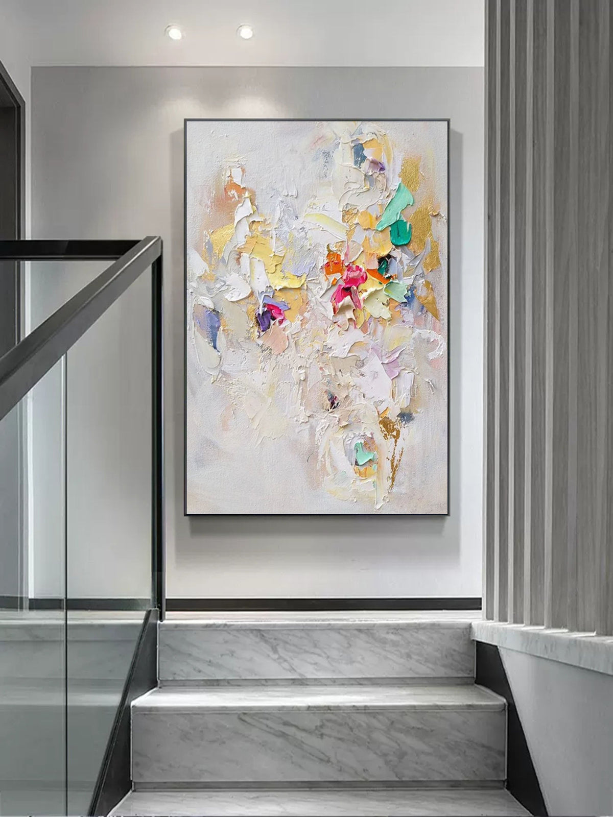 Vibrant Floral Impasto Painting Colorful Textured Wall Art