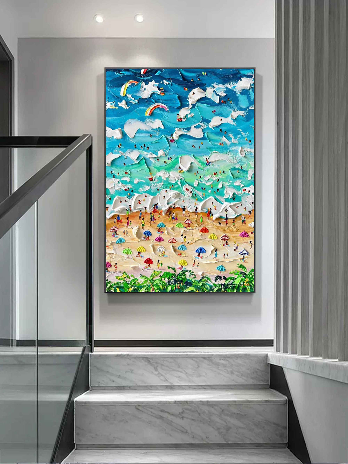 Vibrant Beach Scene Art Oil Painting