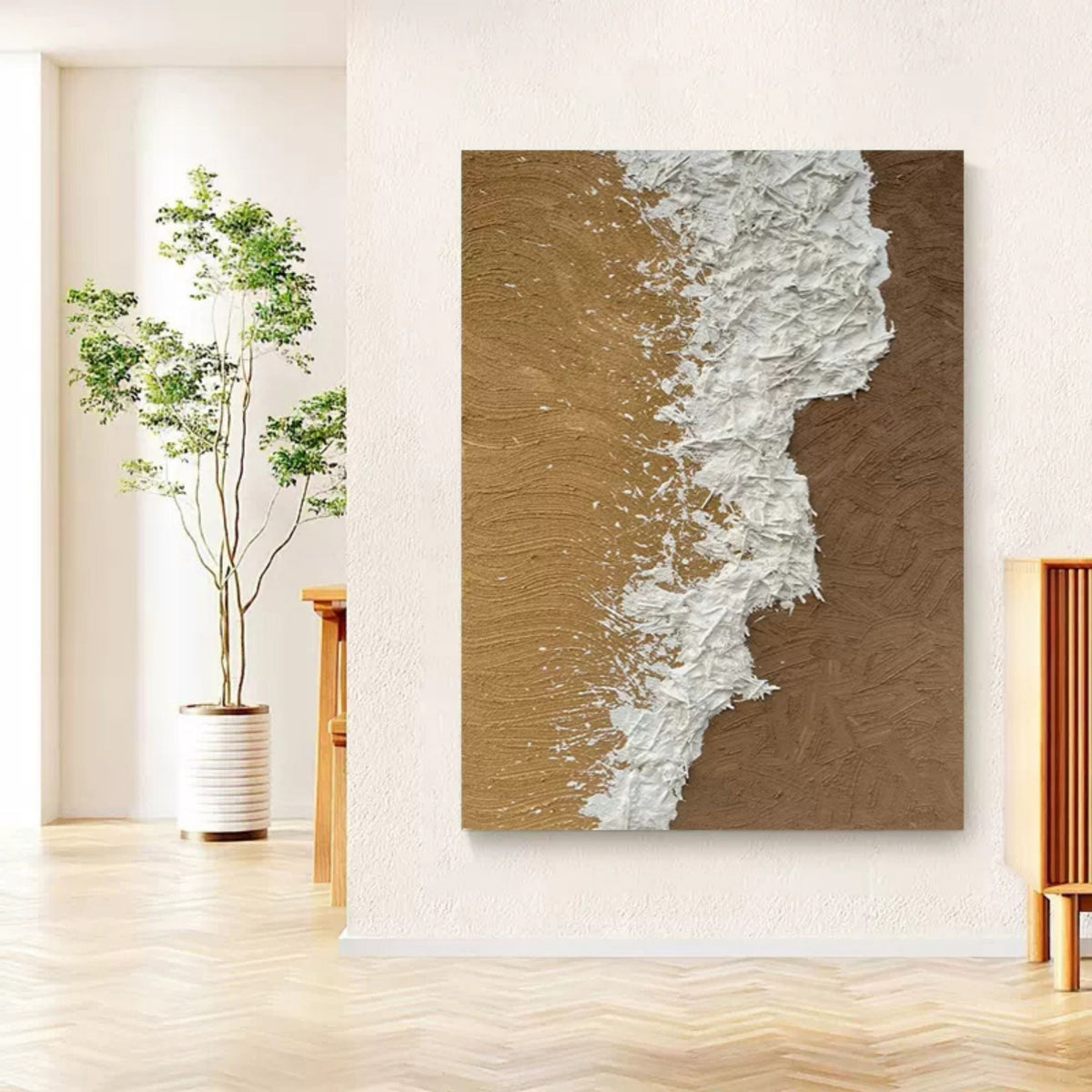 Wall Art Vertical Abstract Coastal Shore Brown