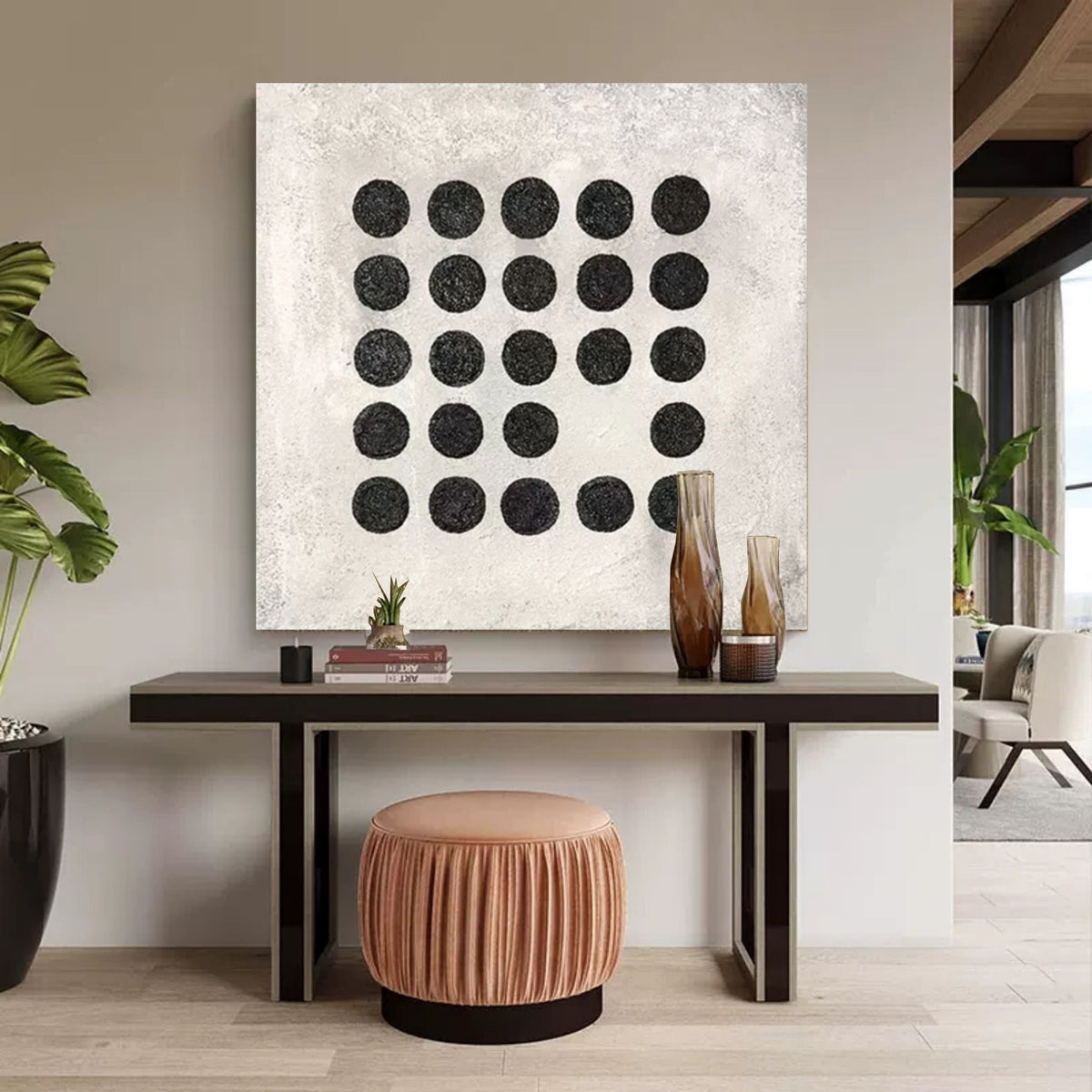 Minimalist Black Dot Grid Painting