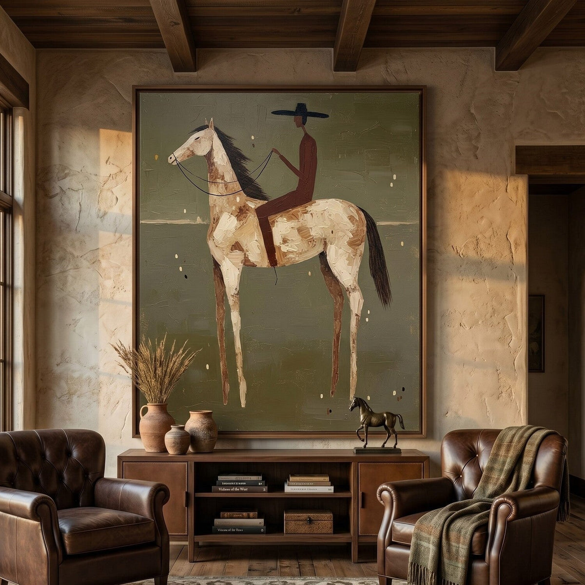 Olive Solitude Cowboy and Horse Oil Painting