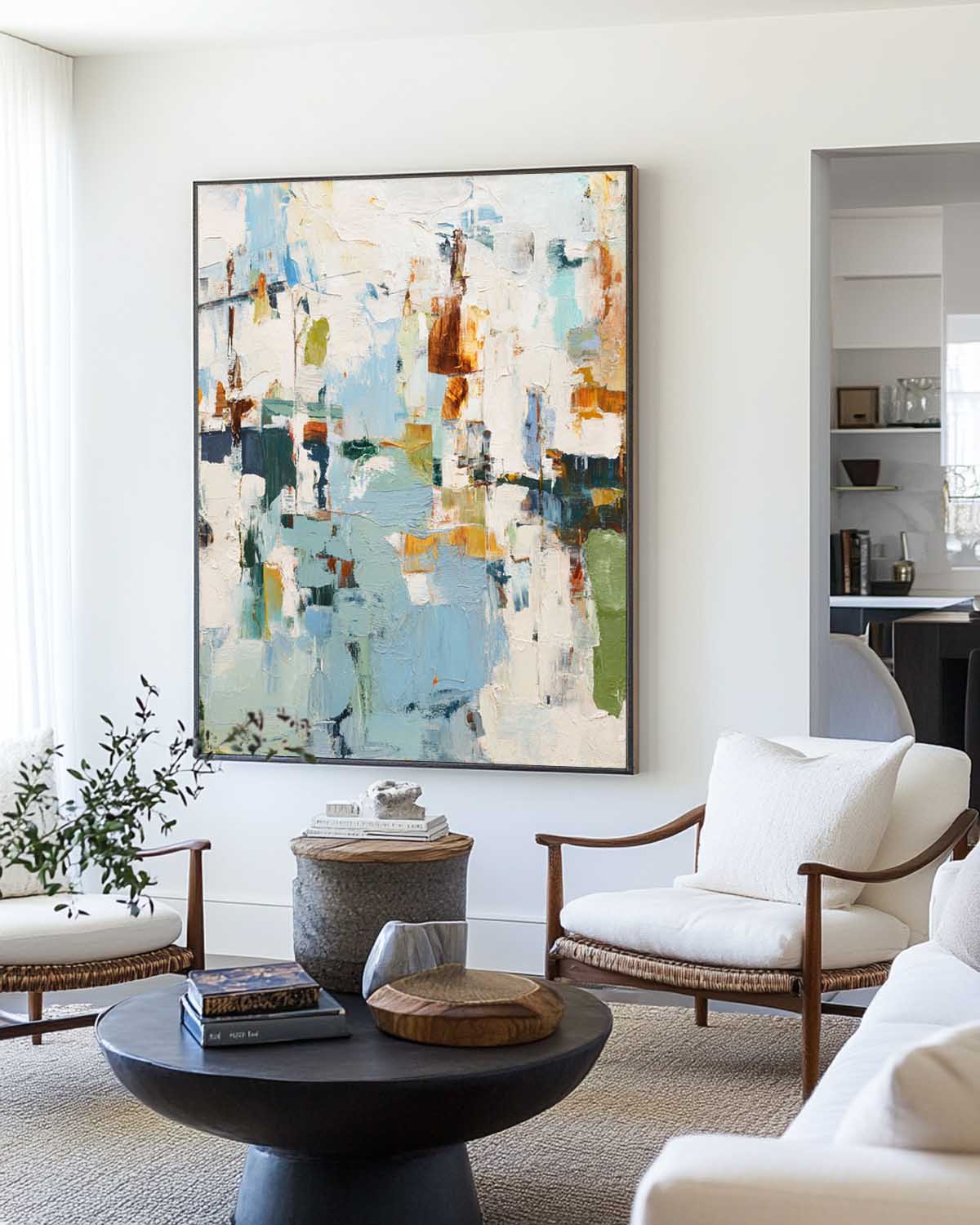 Textured Blue & Orange Abstract Painting