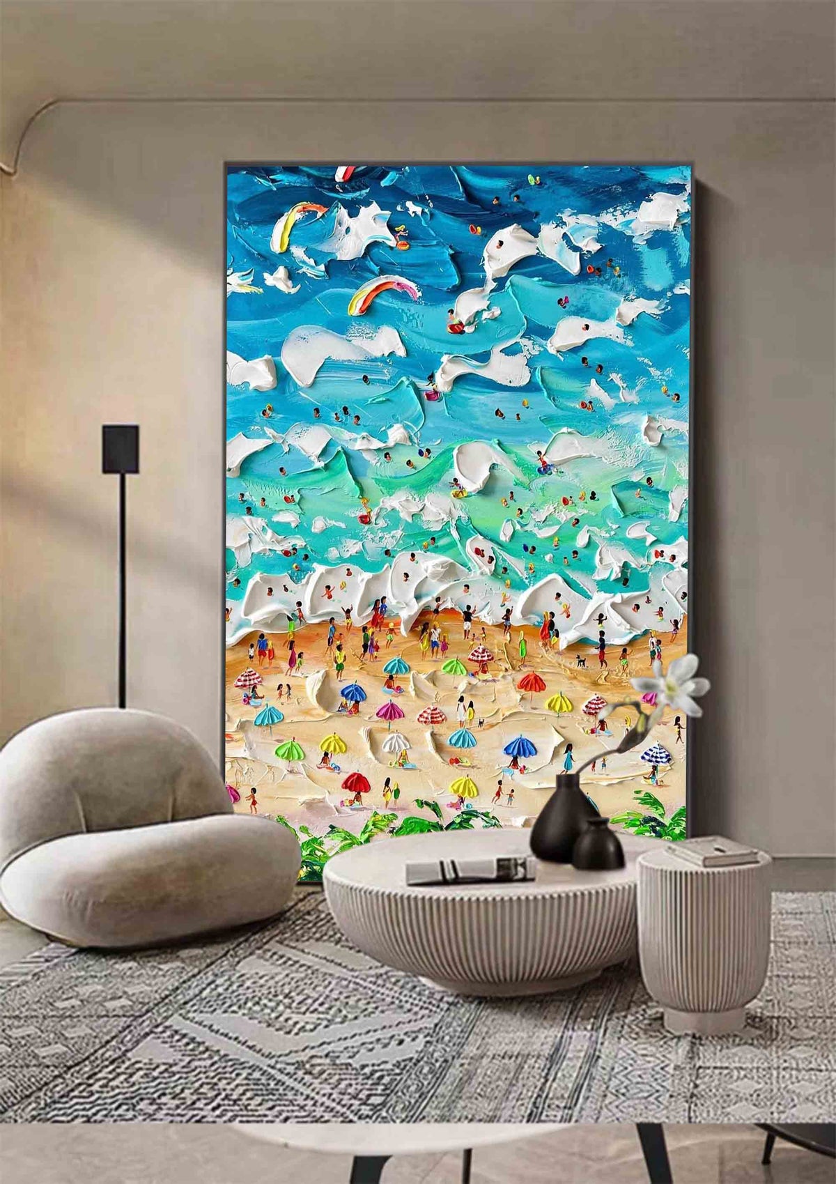 Vibrant Beach Scene Art Oil Painting