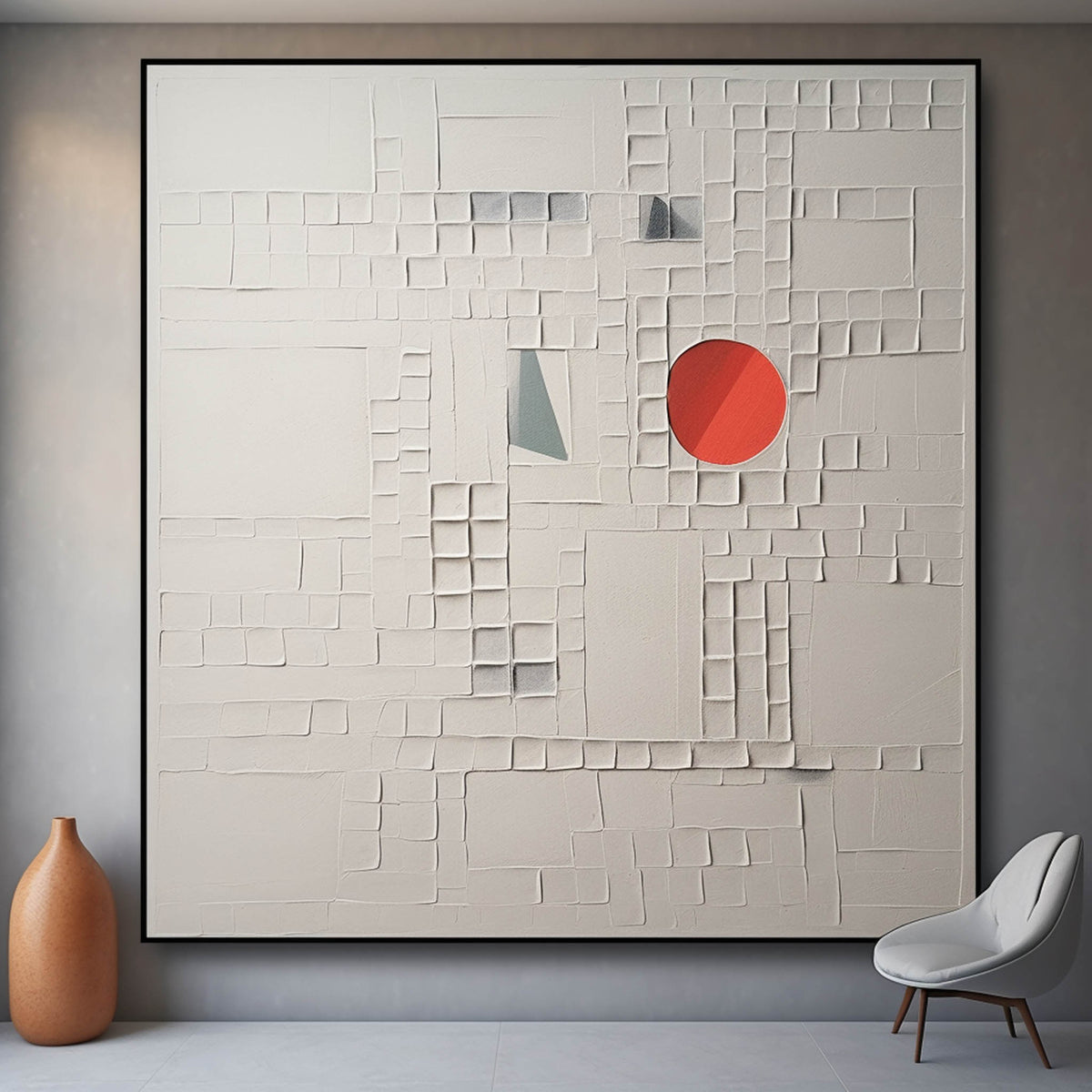 Minimalist Geometric Bas-Relief Painting