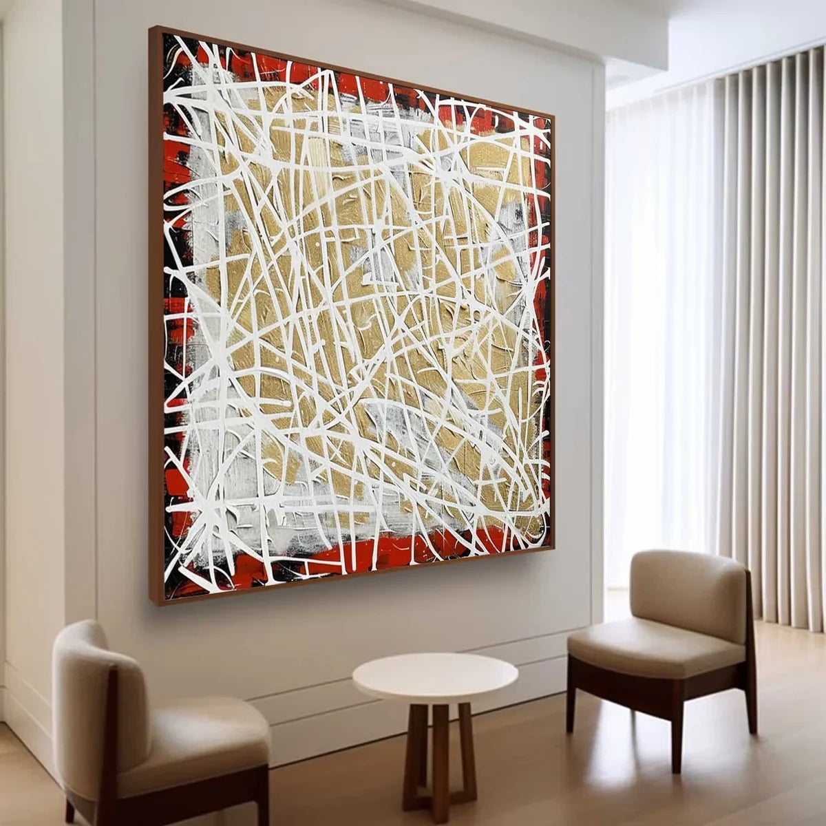 Tactile Red Gold Oil Painting White Web-Lines Luxe