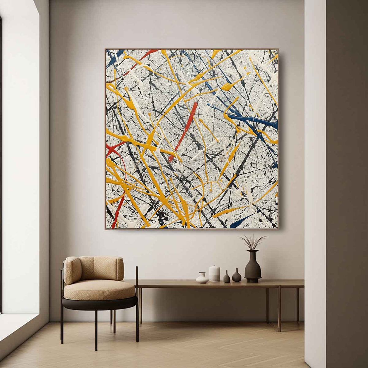 Wall Art Crisscrossing Colorful Drip Line Yellow