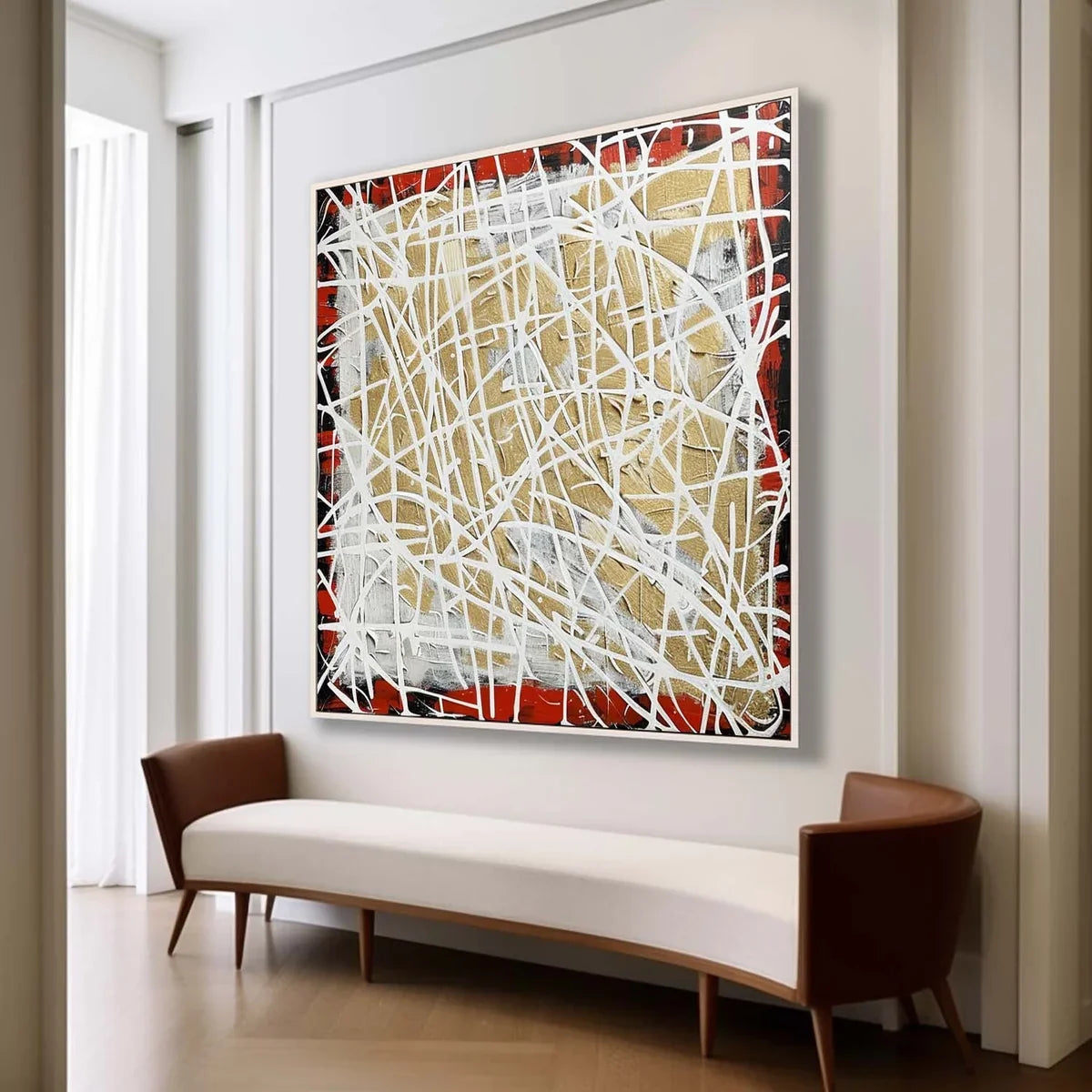 Tactile Red Gold Oil Painting White Web-Lines Luxe