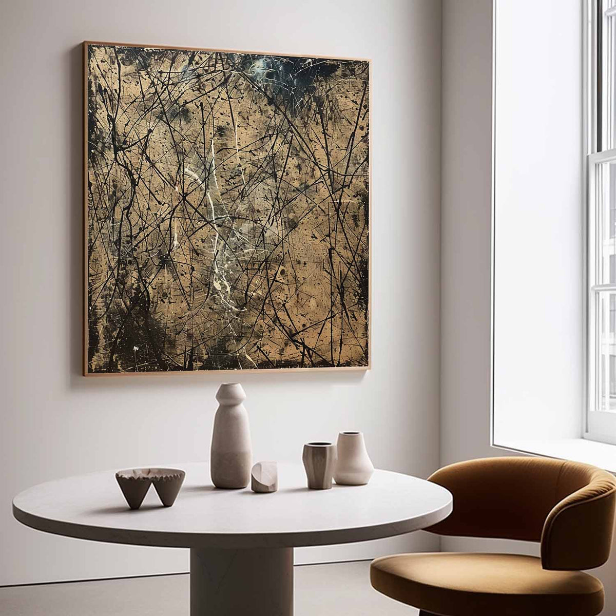 Wall Art Expressionist Vintage Beige Black