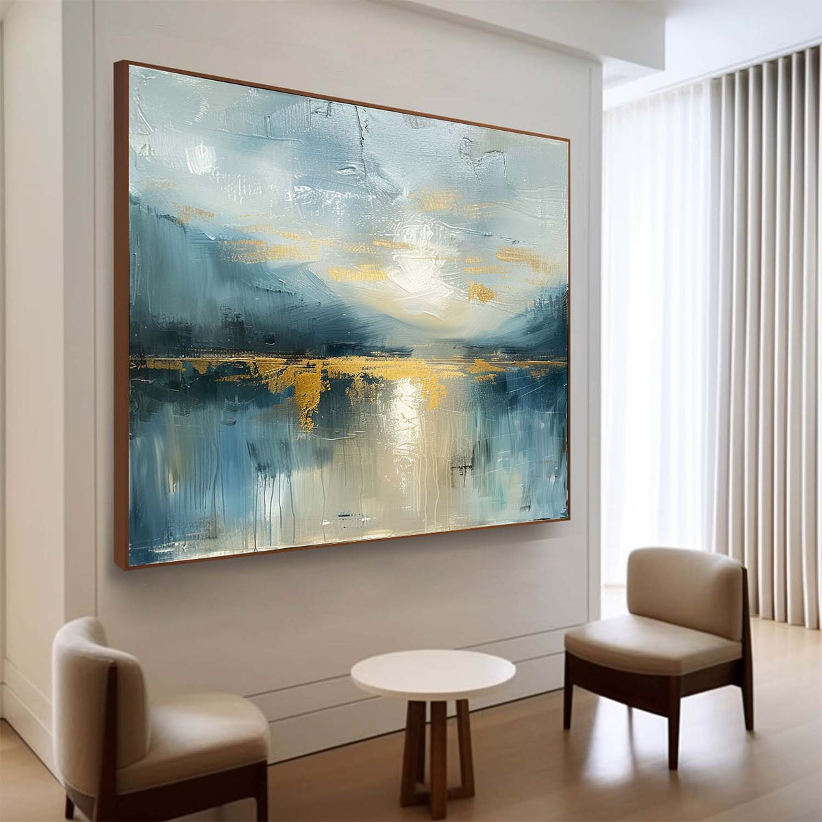 Wall Art Impressionist Serene Lake Sunset Gold Foil