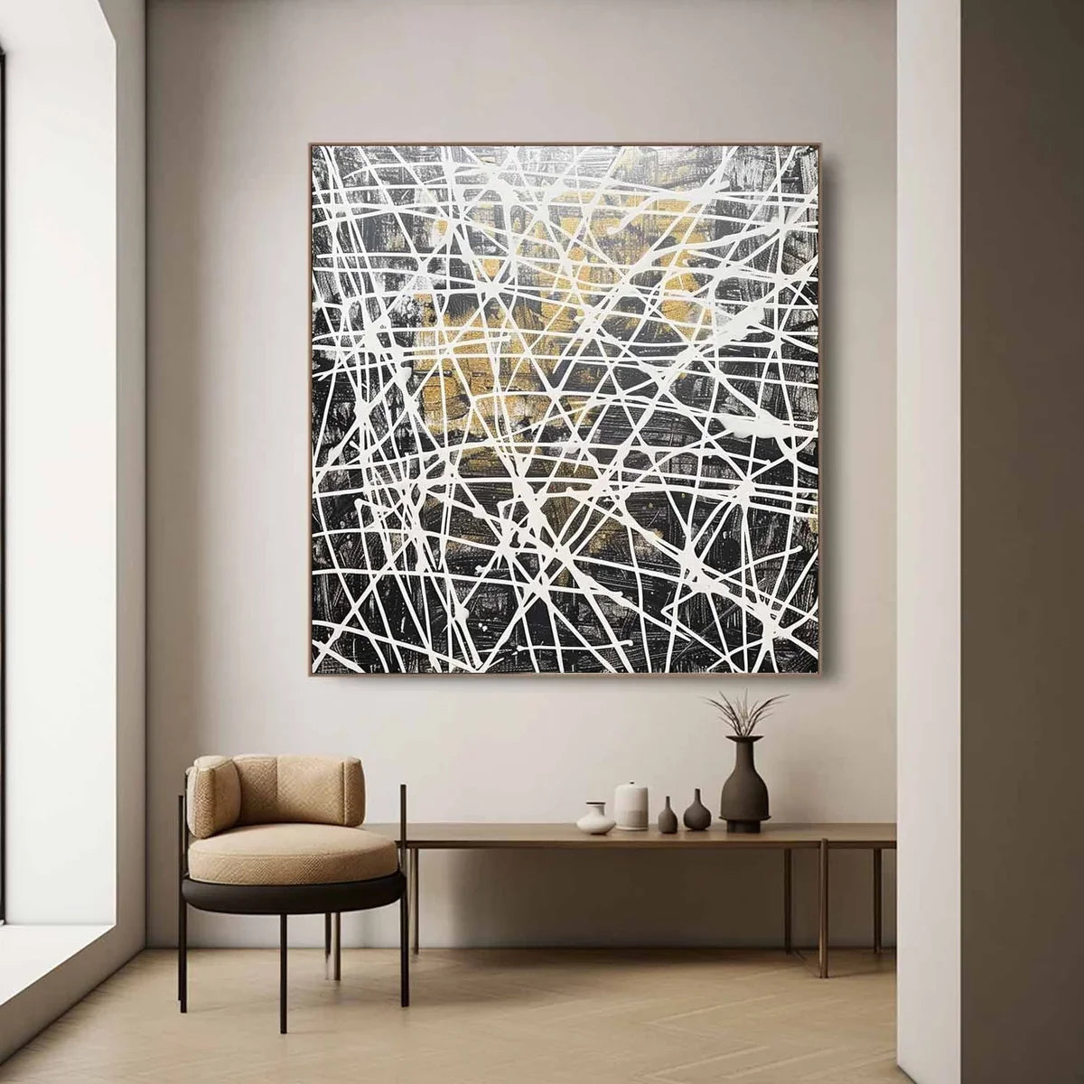 Tactile Black White Gold Oil Painting Web-Line
